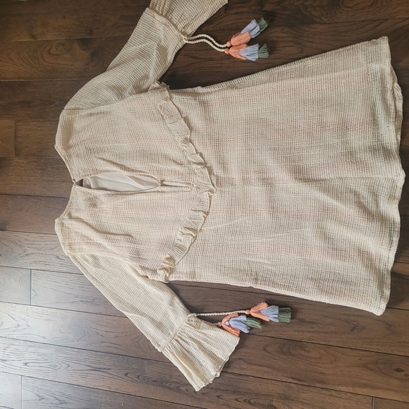 Beige Ruffle Sleeve Top with Tassels - Picture 4 of 4